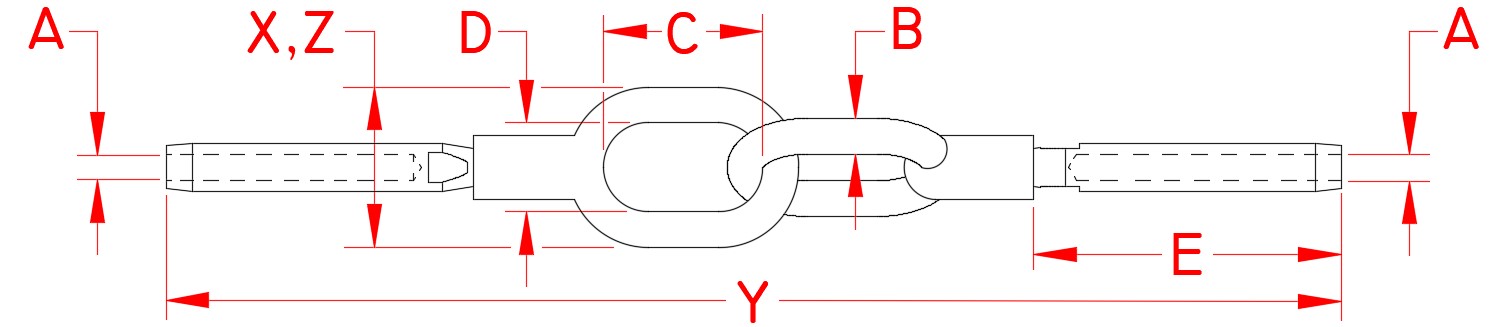Stainless Steel Joined Gate Terminal, swage terminal, S0746-0003, S0746-0004, S0746-0005, Line Drawing